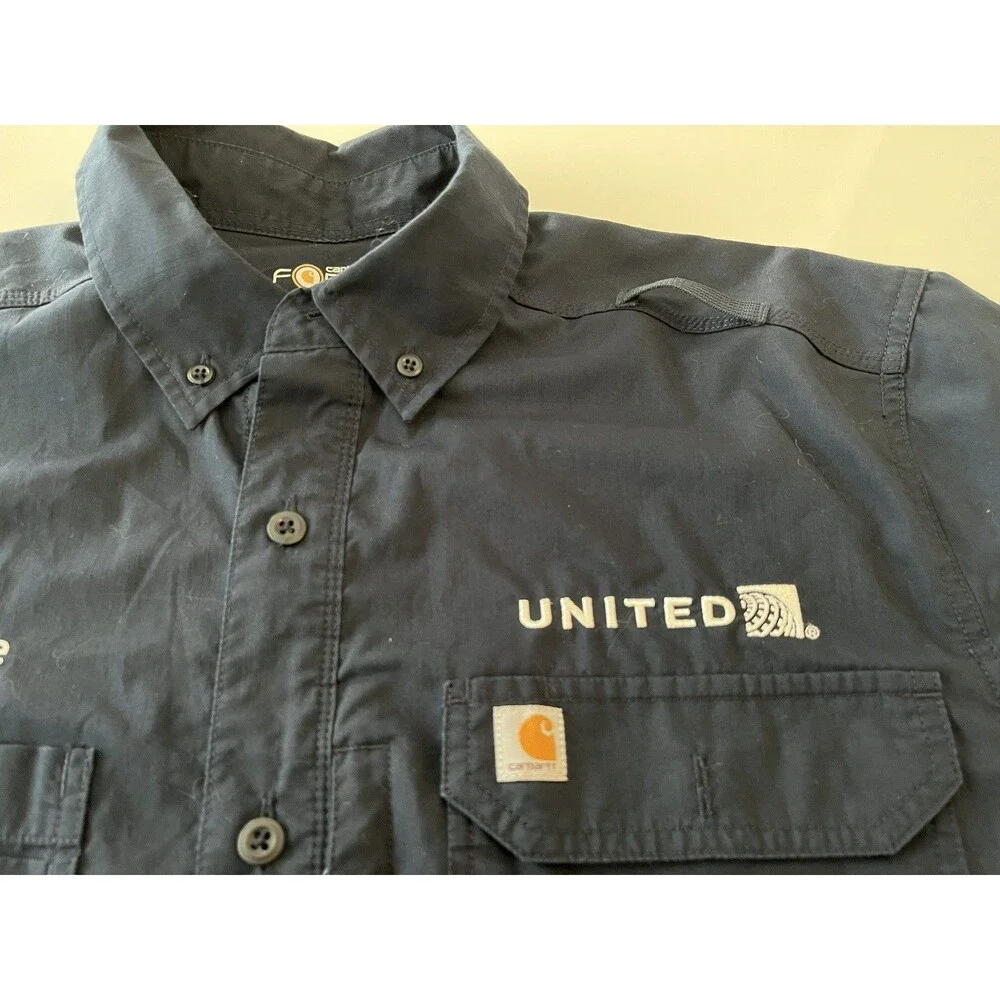 Carhartt United Aircraft Maintenance Work Navy Blue Shirt Relaxed Fit Size Large - Picture 6 of 9